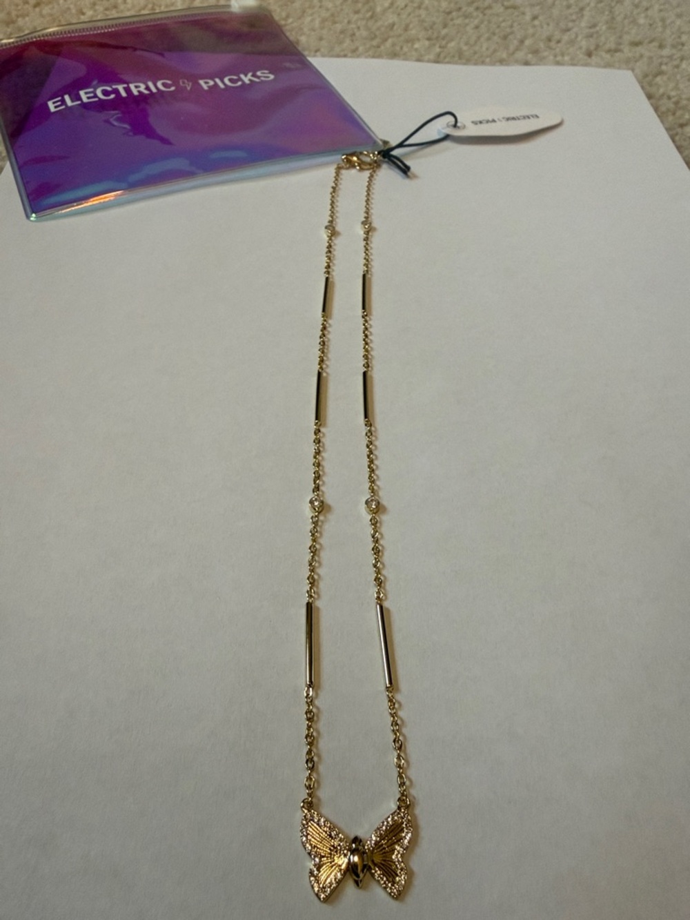 NWT Electric Picks Fly Away Butterfly Necklace
